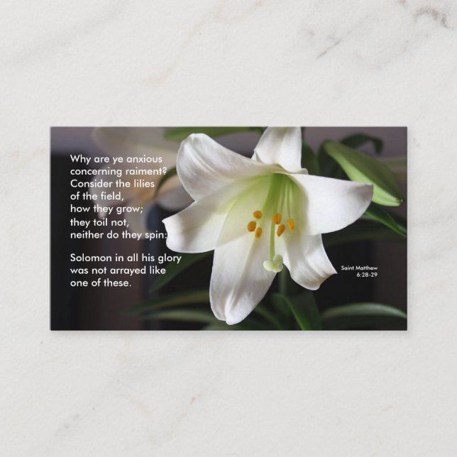 Lilien des Feldes - Gebets-Karte Visitenkarte (Vorderseite)