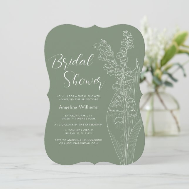 Lilien des Tals Bridal Dusche Einladung (Stehend Vorderseite)