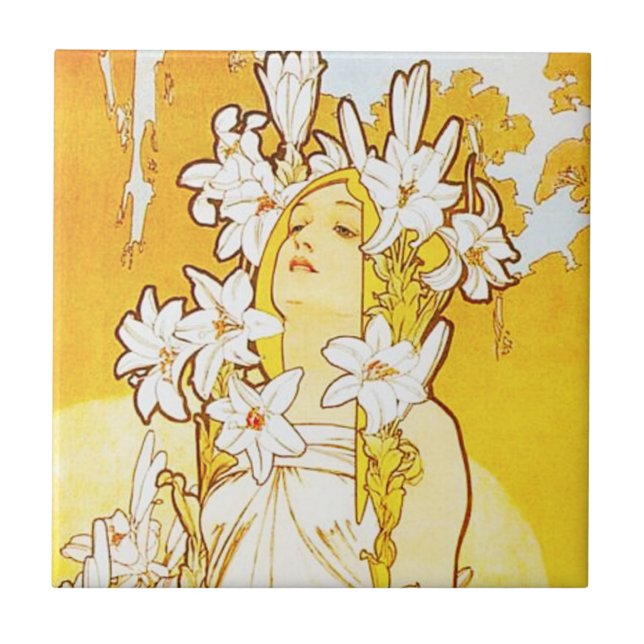 Lilien-Fliese Alphonse Mucha Fliese (Vorderseite)