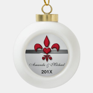 Lilien-Herz-Paar-erstes Weihnachten Keramik Kugel-Ornament