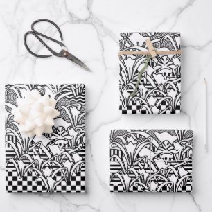 Lilien in Schwarz und Weiß Geschenkpapier Set