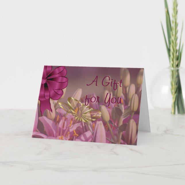 Lilien mit goldener Schmetterlings-Geschenk-Karte Karte (Vorderseite)