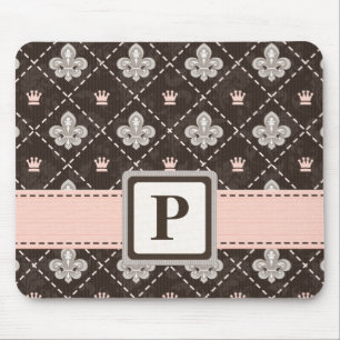 Lilien-Monogramm-Mausunterlage-Rosa-Band Mousepad