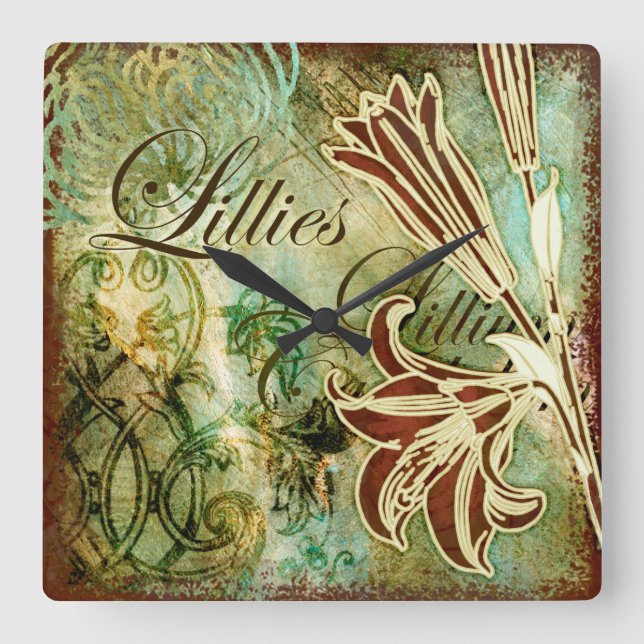 Lilien Quadratische Wanduhr (Vorderseite)