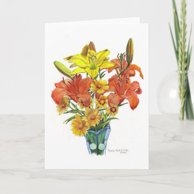 Lilien reichlich in farbigem Bleistift Karte (Vorderseite)