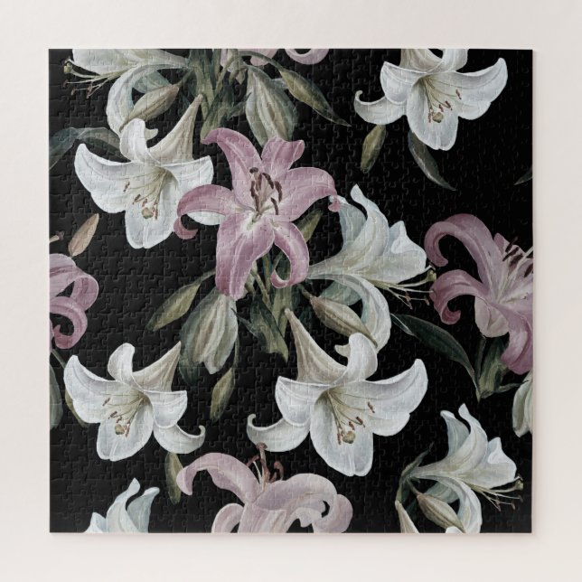 Lilien, rosa weiß, Blumenmuster. (Vertikal)