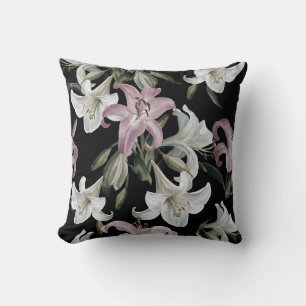 Lilien, rosa weiß, Blumenmuster. Kissen