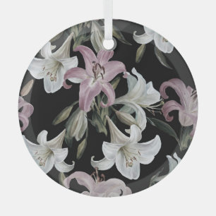 Lilien, rosa weiß, Blumenmuster. Ornament Aus Glas