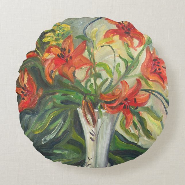 Lilien Rundes Kissen (Vorderseite)