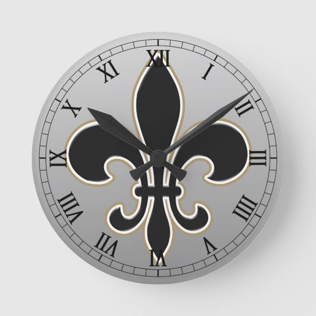 Lilien-Schwarzes mit Weiß und Gold Runde Wanduhr (Vorderseite)