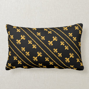 Lilien-Schwarzes u. Golddesigner-Kissen Lendenkissen