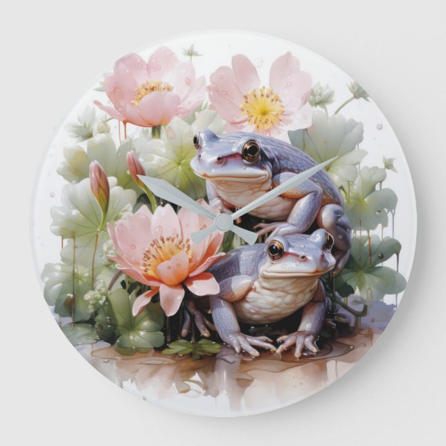 Lilien und Frösche Große Wanduhr (Vorderseite)
