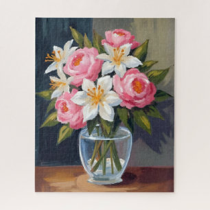 Lilien- und Rosenstrauß   Florale Aquarell-Vase