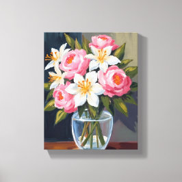 Lilien- und Rosenstrauß | Florale Aquarell-Vase Leinwanddruck
