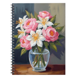 Lilien- und Rosenstrauß Florale Aquarell-Vase Notizblock