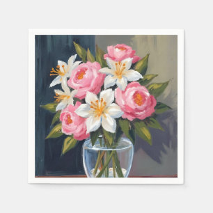 Lilien- und Rosenstrauß Florale Wasserfarben-Vas Serviette