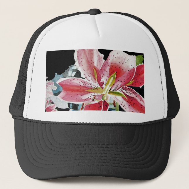 Lilien Wasserfarben Blume Baseballhut Truckerkappe (Vorderseite)