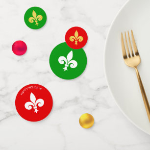 Lilienblume oder Fleur-de-Lis auf Grün und Rot Konfetti
