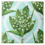 LilienBouquet der Blume des Tales auf blau Fliese<br><div class="desc">Bouquet aus Aquarelllilie der Blume des Tals nahtlose Mustergestaltung</div>