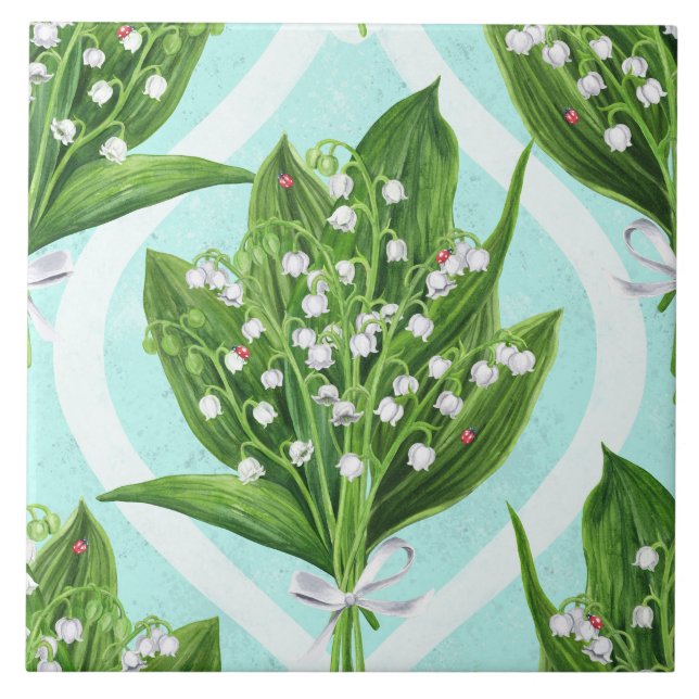 LilienBouquet der Blume des Tales auf blau Fliese (Vorderseite)