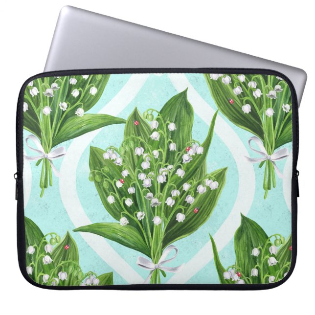 LilienBouquet der Blume des Tales auf blau Laptopschutzhülle (Vorderseite)