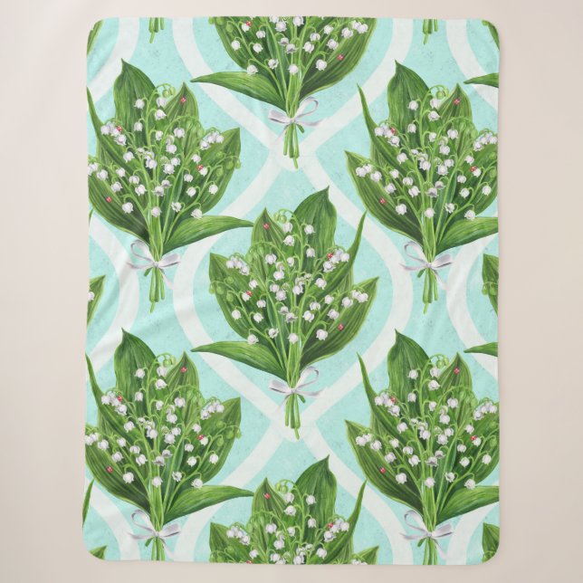LilienBouquet der Blume des Tales auf blau Sherpadecke (Vorderseite)