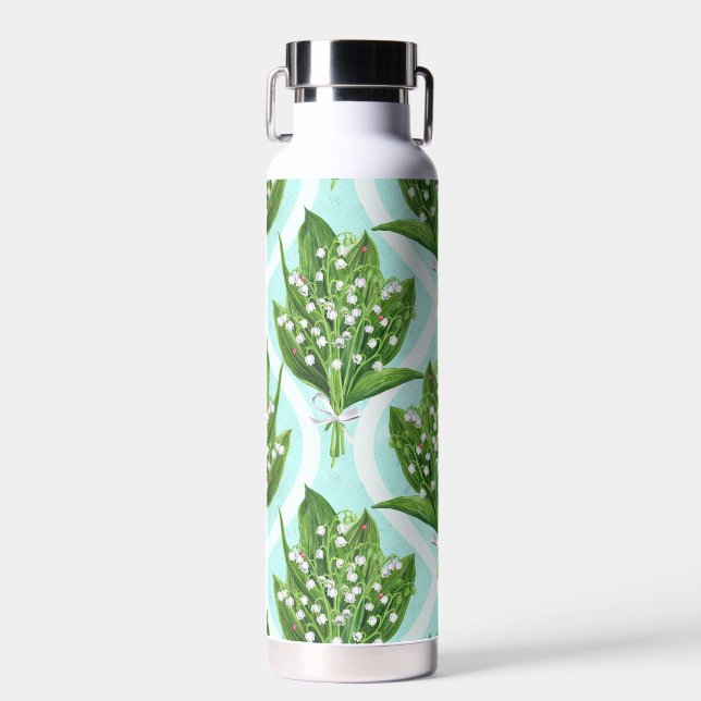 LilienBouquet der Blume des Tales auf blau Trinkflasche (Vorne)