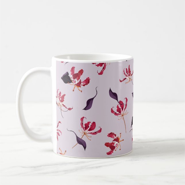 Lilienhand gezeichnete Illustrationsmuster Kaffeetasse (Links)