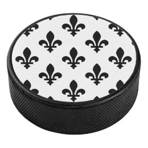 Lilienmuster, königlich französisch, Schwarz auf W Eishockey Puck