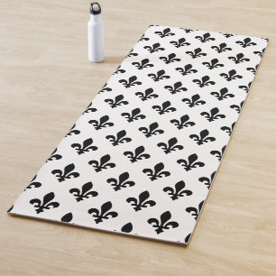 Lilienmuster, königlich französisch, Schwarz auf W Yogamatte