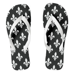 Lilienmuster, königlich französisch, Weiß auf Schw Flip Flops
