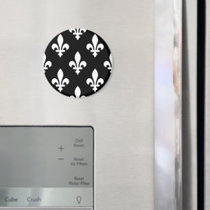 Lilienmuster, königlich französisch, Weiß auf Schw Magnet