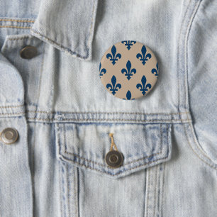 Lilienmuster, königliches Französisch Blau auf Cre Button