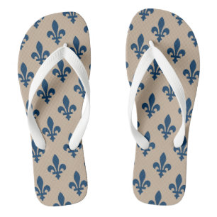 Lilienmuster, königliches Französisch Blau auf Cre Flip Flops