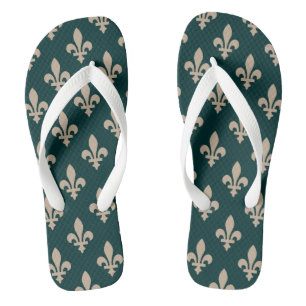 Lilienmuster, royale französische Creme auf Grün Flip Flops