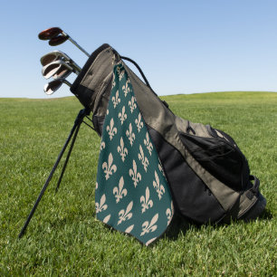 Lilienmuster, royale französische Creme auf Grün Golfhandtuch