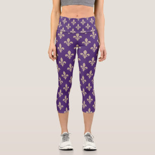 Lilienmuster, royale französische Creme auf Lila Capri Leggings