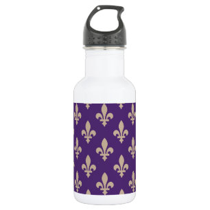 Lilienmuster, royale französische Creme auf Lila Edelstahlflasche