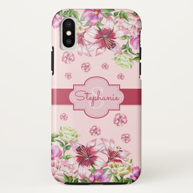 Lilienpeony Floral Blush Pink Monogram Case-Mate iPhone Hülle (Rückseite)