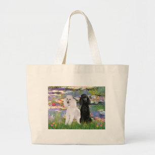Lilies2-Standard Poodles (schwarz & weiß) Jumbo Stoffbeutel