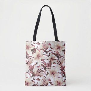 Lilies auf weiß. Blumenmuster Tasche