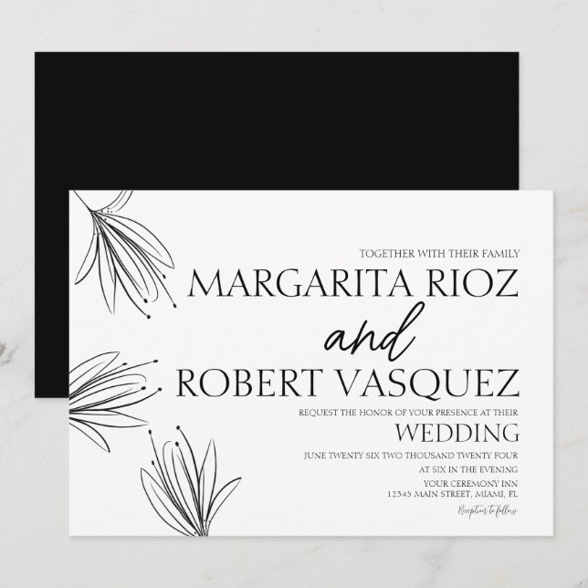 Lilies Hand Drawn Elegant Script Wedding Einladung (Vorne/Hinten)