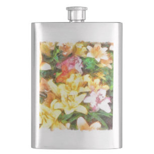 Lilies Liebe und leichte Wasserfarbe Flachmann