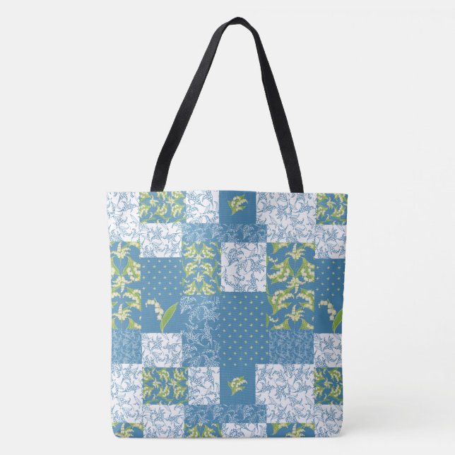 Lilies-of-the-Valley Imitats Patchwork in Blue Tasche (Vorderseite)