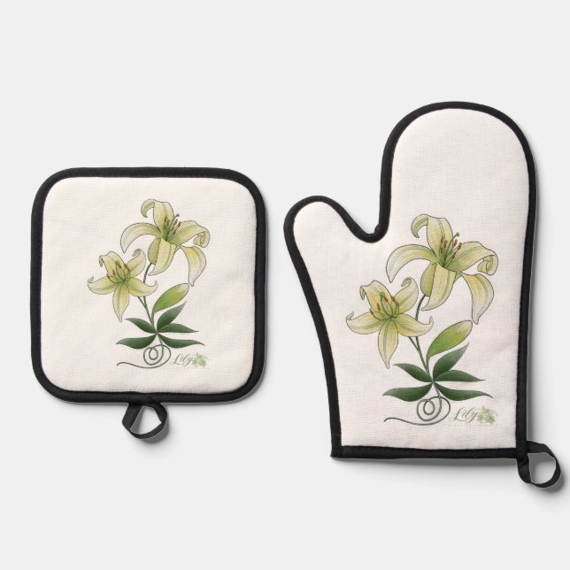 Lilies Ofenhandschuh & Topflappen-Set (Vorderseite)