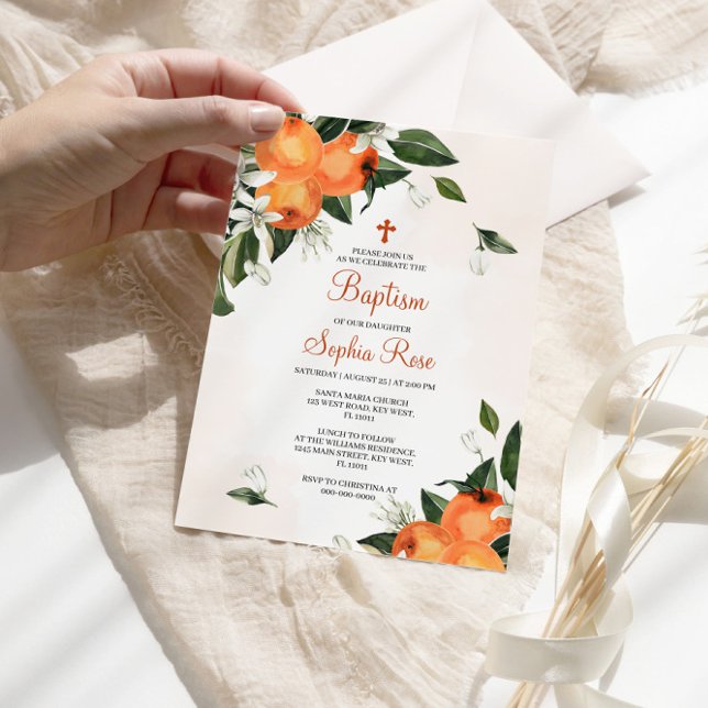 Lilies & Orange Floral Baptism Invitation (Créateur téléchargé)