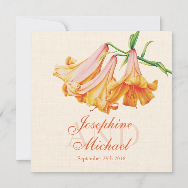 Lilies peinture d'art fleurie carré invitation mar (Devant)