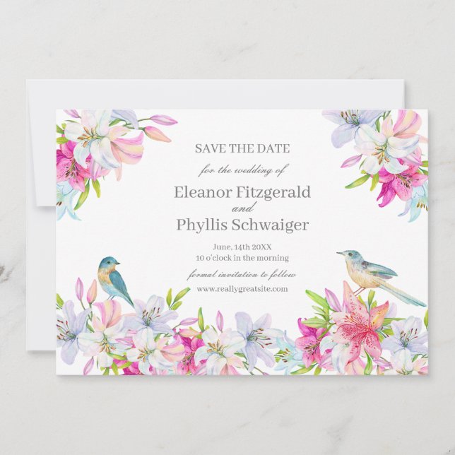 Lilies Watercolor Wedding Save The Date (Vorderseite)