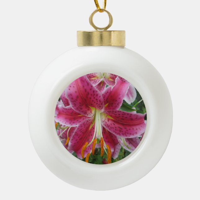 Liliestargazer-lila Blume Keramik Kugel-Ornament (Vorderseite)