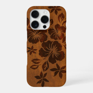 Lilikoi Hibiscus Hawaiian Faux Holz Koa iPhone 16 Pro Hülle